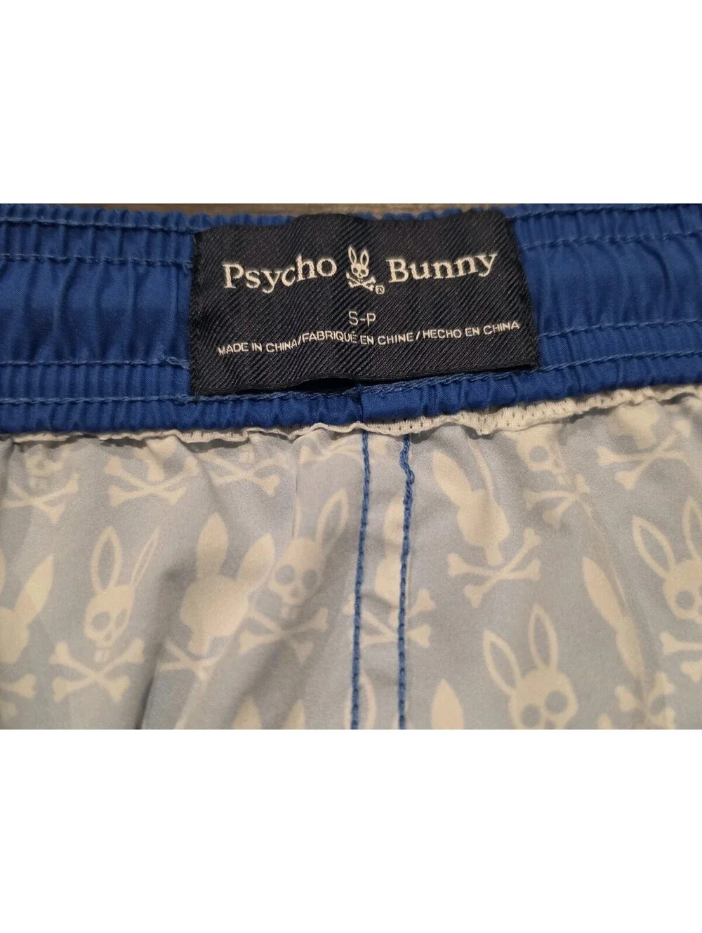 Psycho Bunny Swim Trunks Mens Small Blue All Over Print Swimming Cut Liner
